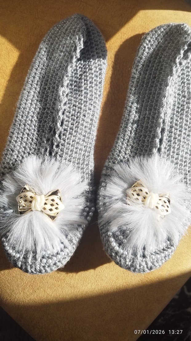 Gri Örgü Kadın Ev Terliği - Görsel 2