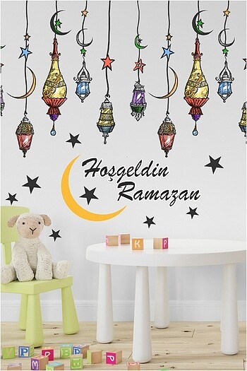 Hoşgeldin Ramazan Renkli Fener ve Sarkıtlar Cam Duvar Sticker Se