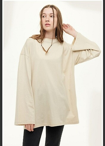 m Beden Manuka Geniş Kol Oversize Tshirt Bej