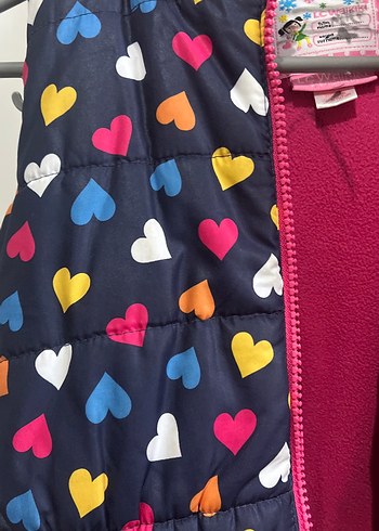 Kız Çocuk 5/6 yaş Renkli Kalp Desenli Fermuarlı Yelek - Görsel 2