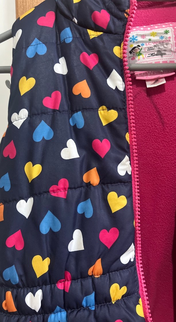 Kız Çocuk 5/6 yaş Renkli Kalp Desenli Fermuarlı Yelek - Görsel 2