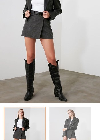 Gri Deri Kemerli Mini Şort - Görsel 2