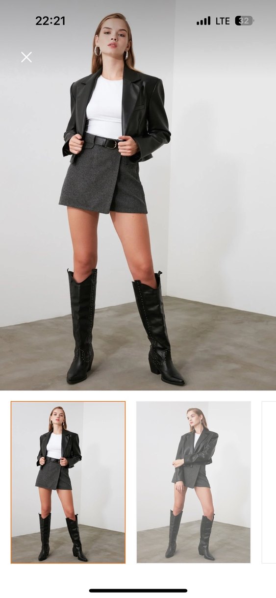 Gri Deri Kemerli Mini Şort - Görsel 2