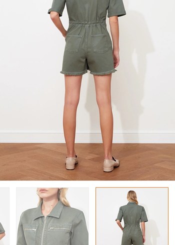 Kadın haki kot Kısa Tulum, Fermuarlı, Midi Boy - Görsel 2