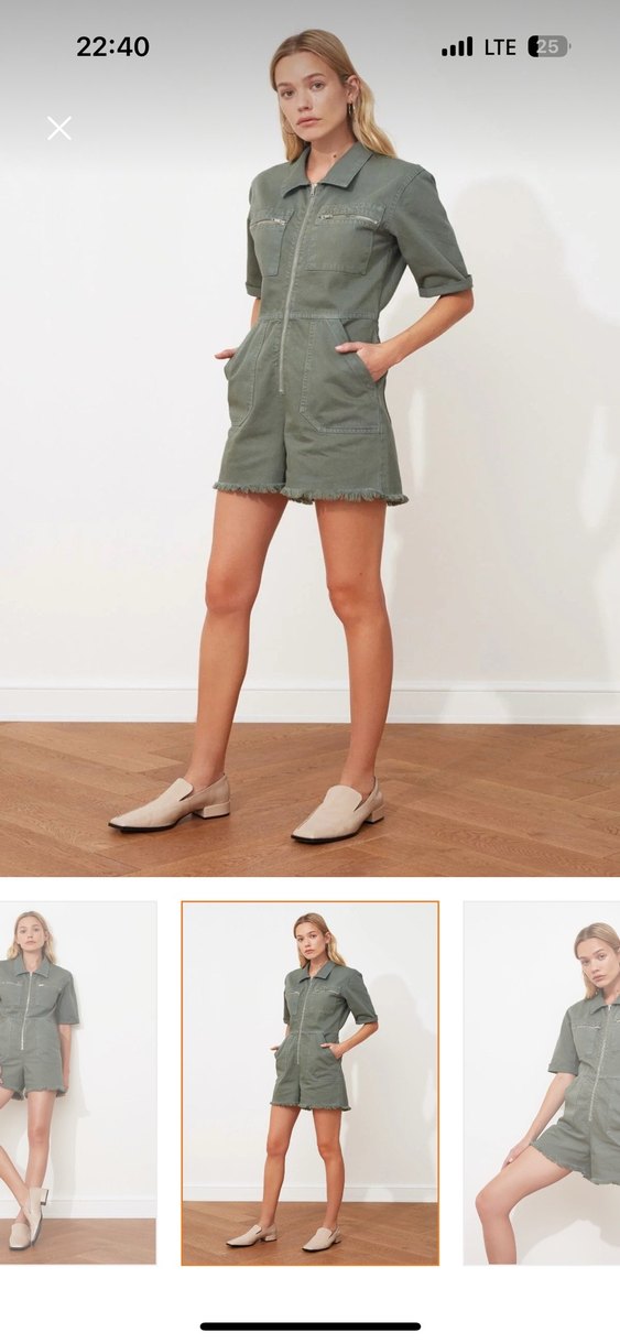 Kadın haki kot Kısa Tulum, Fermuarlı, Midi Boy - Görsel 3