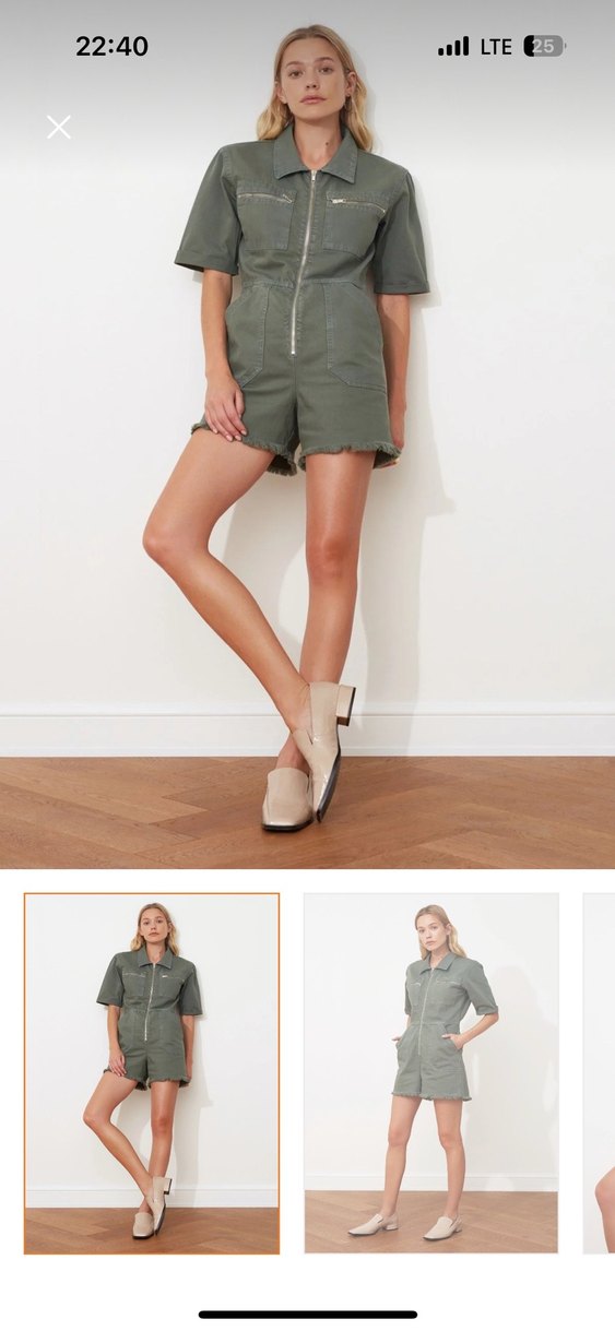 Kadın haki kot Kısa Tulum, Fermuarlı, Midi Boy - Görsel 4