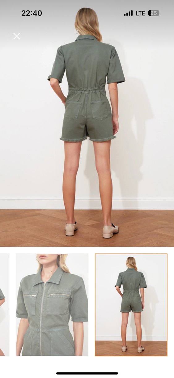 Kadın haki kot Kısa Tulum, Fermuarlı, Midi Boy - Görsel 2