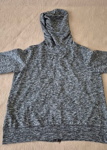 Gri Kapüşonlu Fermuarlı  Hırka - Görsel 3