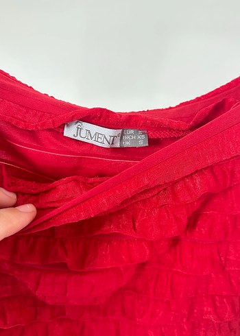 Kadın Kırmızı Pliseli Kayık Yaka Bluz - Görsel 5