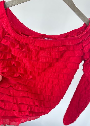 Kadın Kırmızı Pliseli Kayık Yaka Bluz - Görsel 4