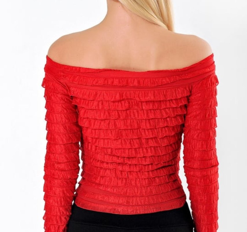 Kadın Kırmızı Pliseli Kayık Yaka Bluz - Görsel 2