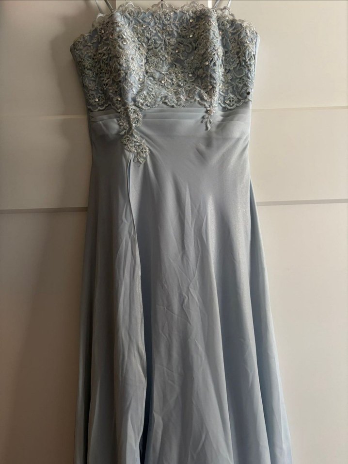 Mavi Dantelli Tüllü Gece Elbisesi - Görsel 3