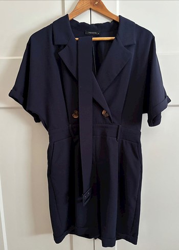 Kemerli Lacivert Kadın Mini Tulum - Görsel 5