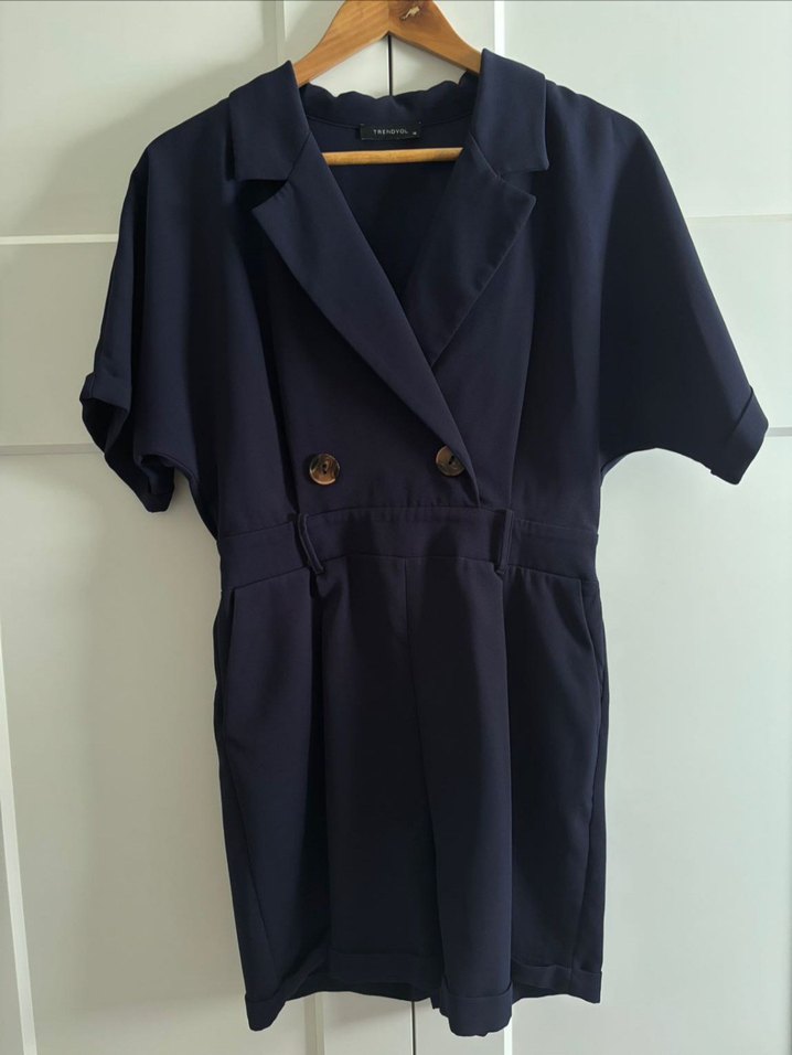 Kemerli Lacivert Kadın Mini Tulum - Görsel 2