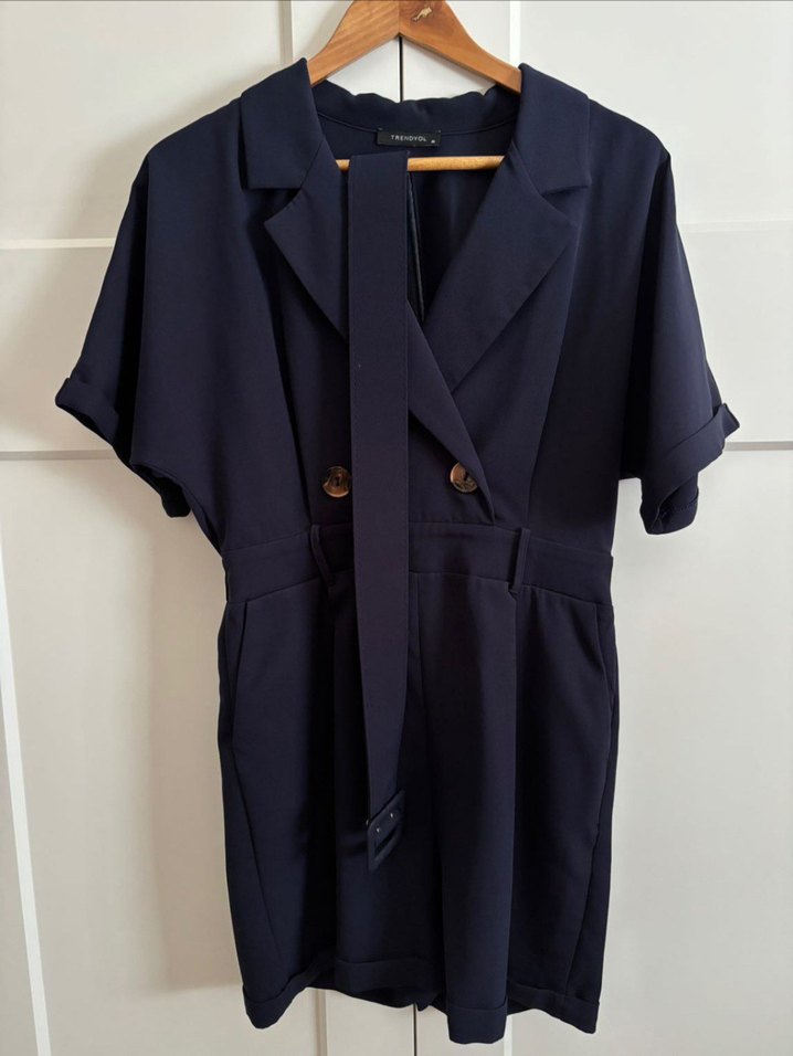 Kemerli Lacivert Kadın Mini Tulum - Görsel 5