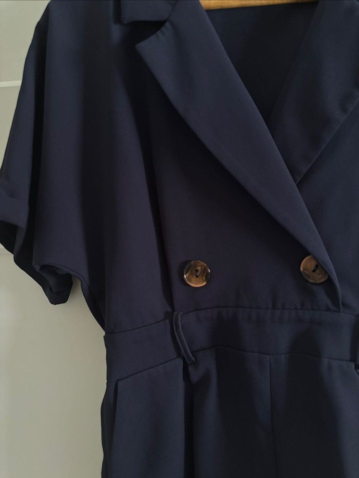 Kemerli Lacivert Kadın Mini Tulum - Görsel 3