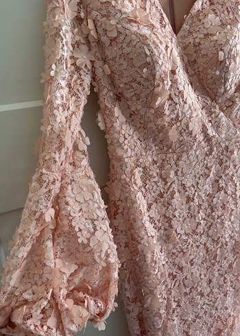 Çiçekli Güpür Balık Model Gece Elbisesi - Görsel 7