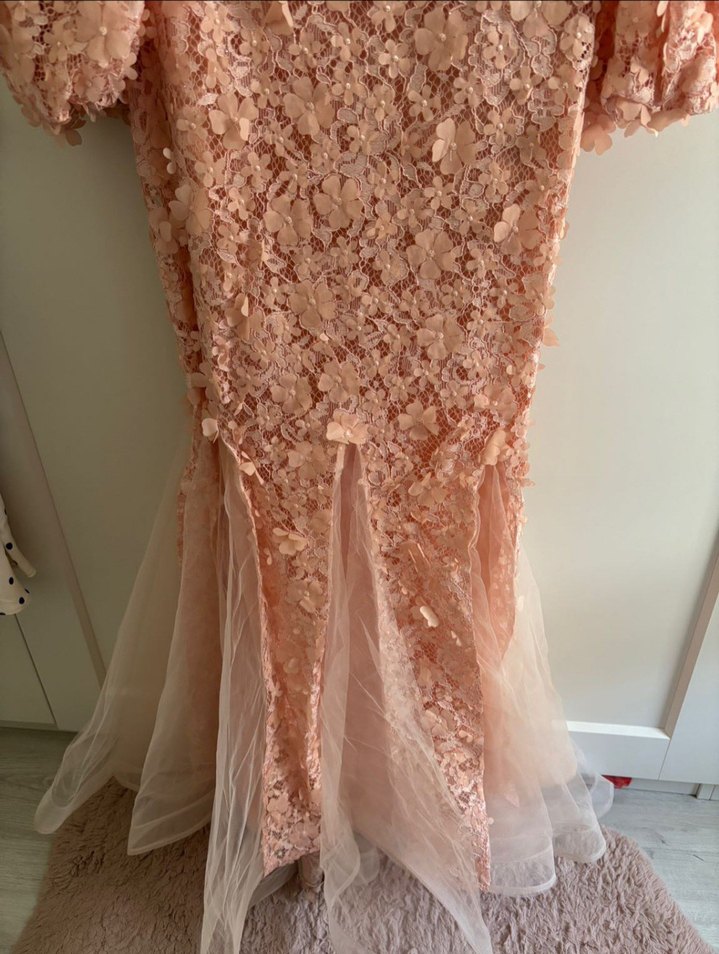 Çiçekli Güpür Balık Model Gece Elbisesi - Görsel 4