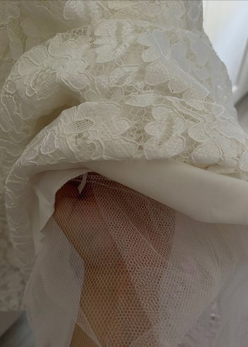 Dantel Detaylı V Yakalı Uzun Kollu Beyaz Gelinlik - Görsel 9