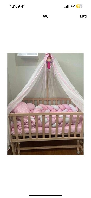 Ikea Sallanır anne yanı boyasız ahşap beşik