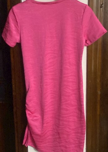 Pembe Kısa Kollu Midi Kadın Elbise S beden - Görsel 2