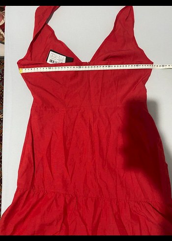 Kırmızı Drapeli Midi Halter Yaka Elbise - Görsel 2