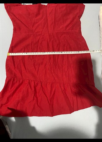 Kırmızı Drapeli Midi Halter Yaka Elbise - Görsel 4