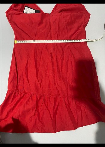 Kırmızı Drapeli Midi Halter Yaka Elbise - Görsel 3