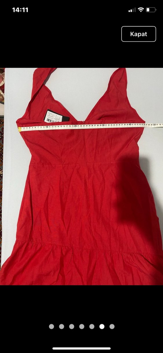 Kırmızı Drapeli Midi Halter Yaka Elbise - Görsel 2