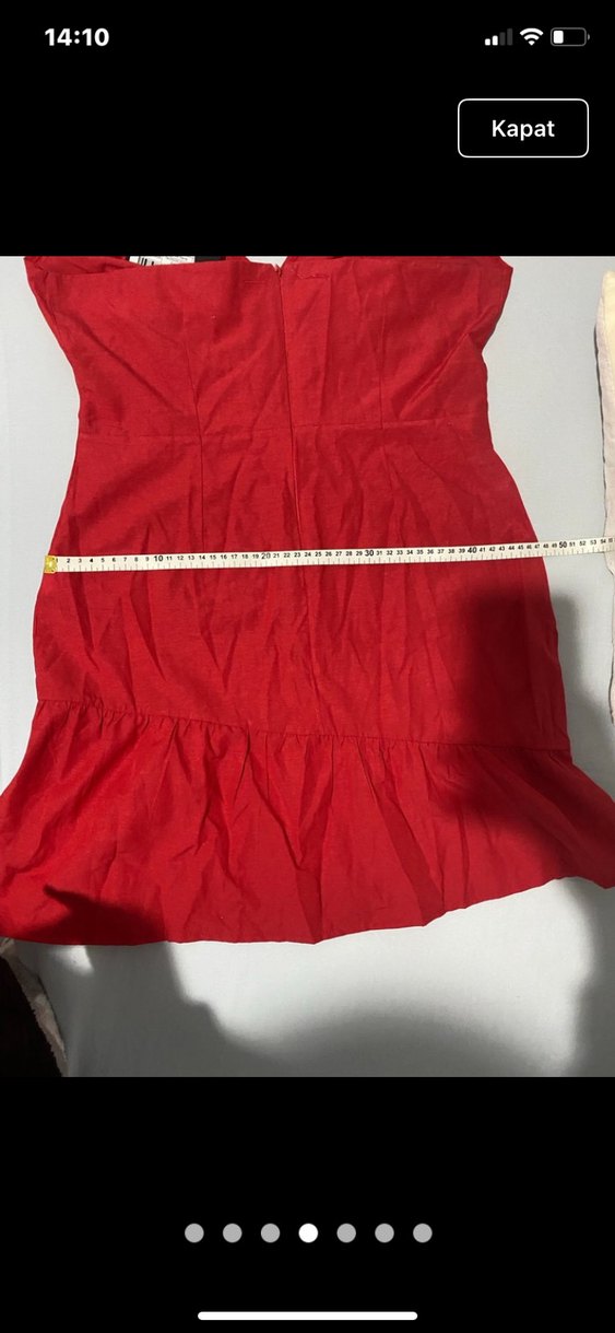 Kırmızı Drapeli Midi Halter Yaka Elbise - Görsel 4