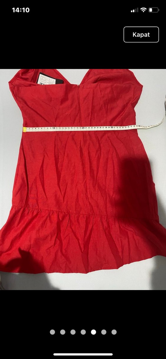 Kırmızı Drapeli Midi Halter Yaka Elbise - Görsel 3