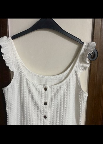 Düğmeli Beyaz Kadın Atlet S beden - Görsel 2