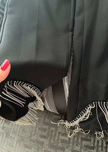 Zara Siyah Pilili Kadın Kumaş Pantolon