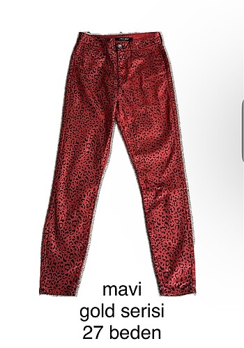 MAVİ JEANS kırmızı parlak leopar Pantalon