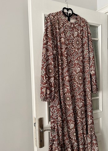 Bohem Uzun Kollu Kahverengi Salaş Elbise - Görsel 2