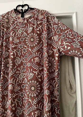 Bohem Uzun Kollu Kahverengi Salaş Elbise - Görsel 3