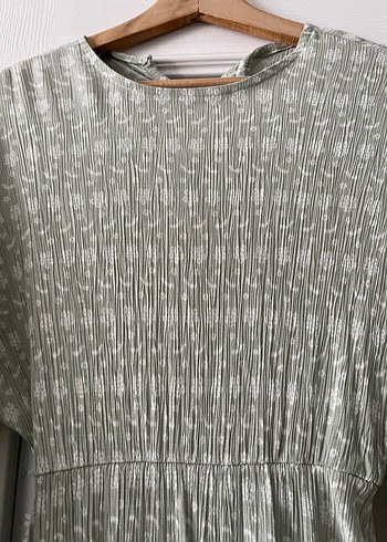 Gri Uzun Kollu Piliseli Kadın Elbise - Görsel 2