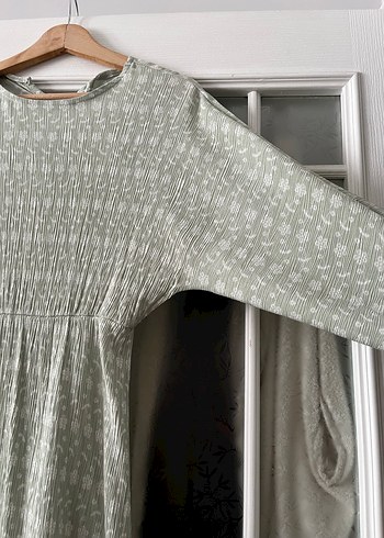 Gri Uzun Kollu Piliseli Kadın Elbise - Görsel 3