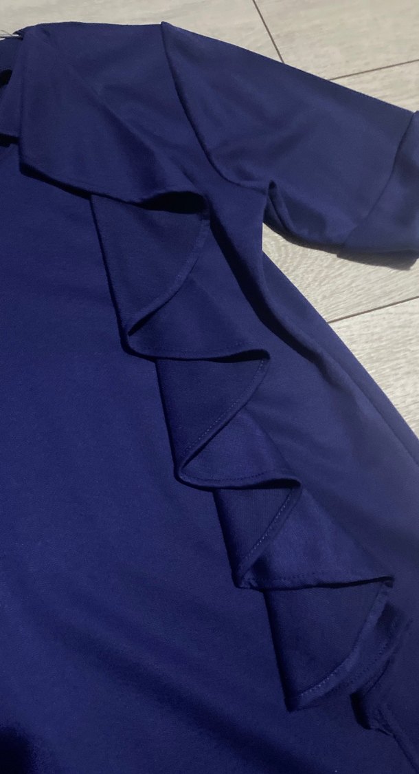 Mavi V Yaka Midi Elbise - Görsel 2