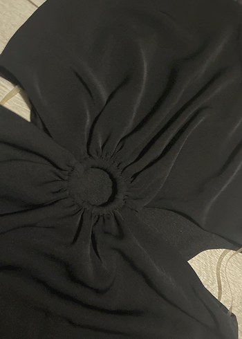 Siyah Drapeli V Yaka Mini Elbise - Görsel 2