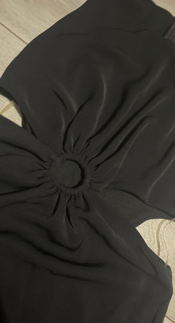 Siyah Drapeli V Yaka Mini Elbise - Görsel 2