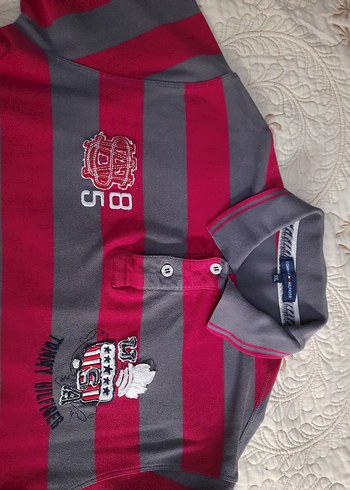 TOMMY HILFIGER Kirmizi Gri Çizgili Erkek Polo Tişört (XXL) - Görsel 2