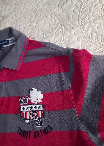 TOMMY HILFIGER Kirmizi Gri Çizgili Erkek Polo Tişört (XXL) - Görsel 3