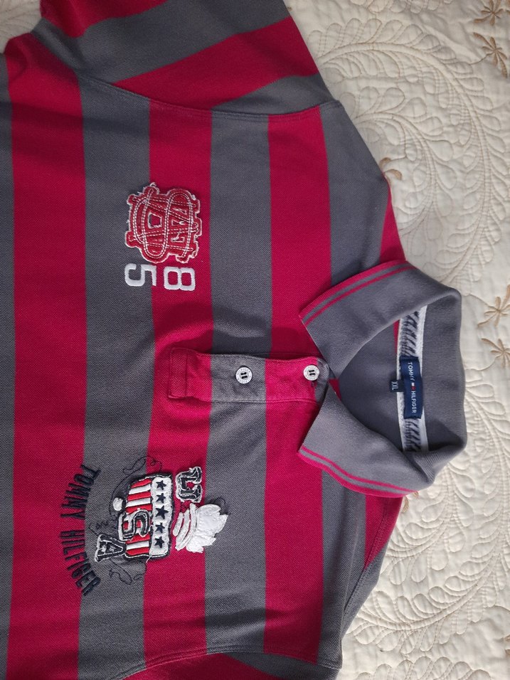 TOMMY HILFIGER Kirmizi Gri Çizgili Erkek Polo Tişört (XXL) - Görsel 2