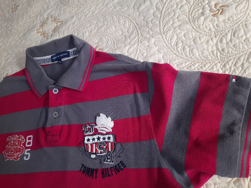 TOMMY HILFIGER Kirmizi Gri Çizgili Erkek Polo Tişört (XXL) - Görsel 3