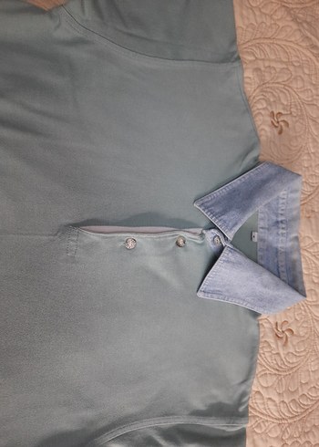 NO NAME Fıstık Yesili Denim Yaka Kısa Kollu Polo Tişört (S) - Görsel 2