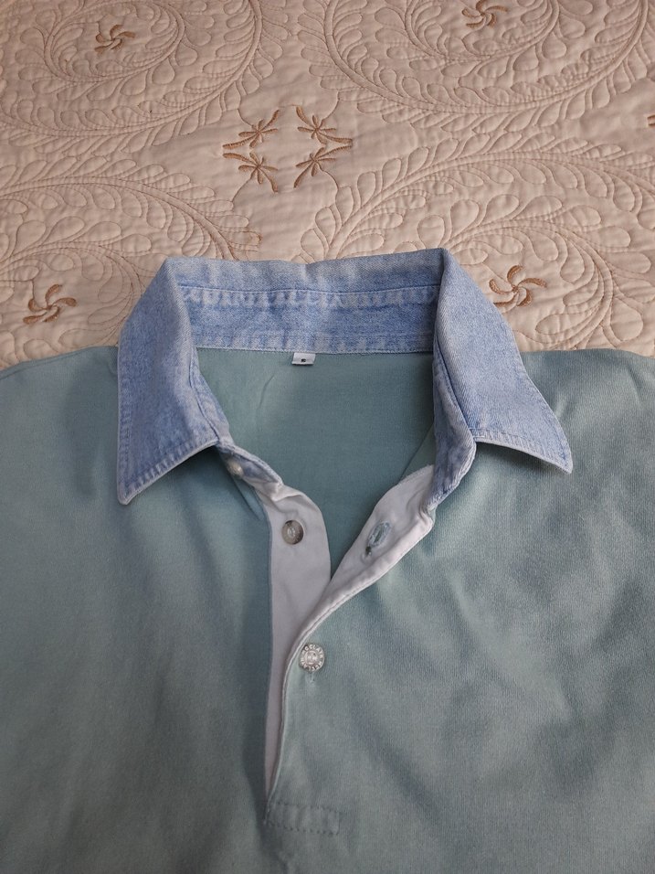 NO NAME Fıstık Yesili Denim Yaka Kısa Kollu Polo Tişört (S) - Görsel 5