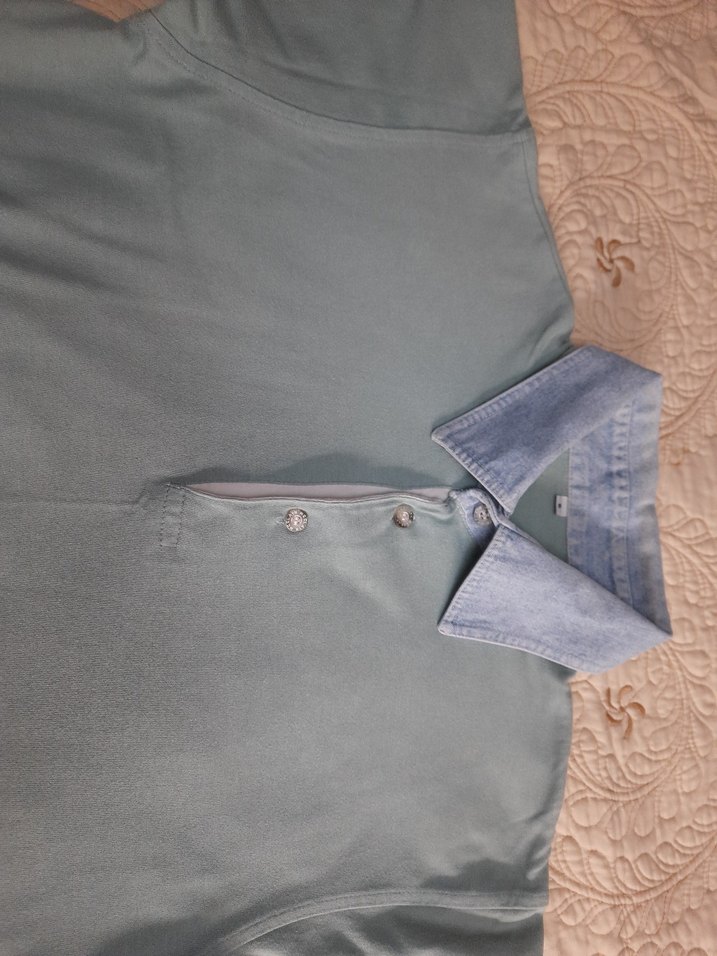 NO NAME Fıstık Yesili Denim Yaka Kısa Kollu Polo Tişört (S) - Görsel 2