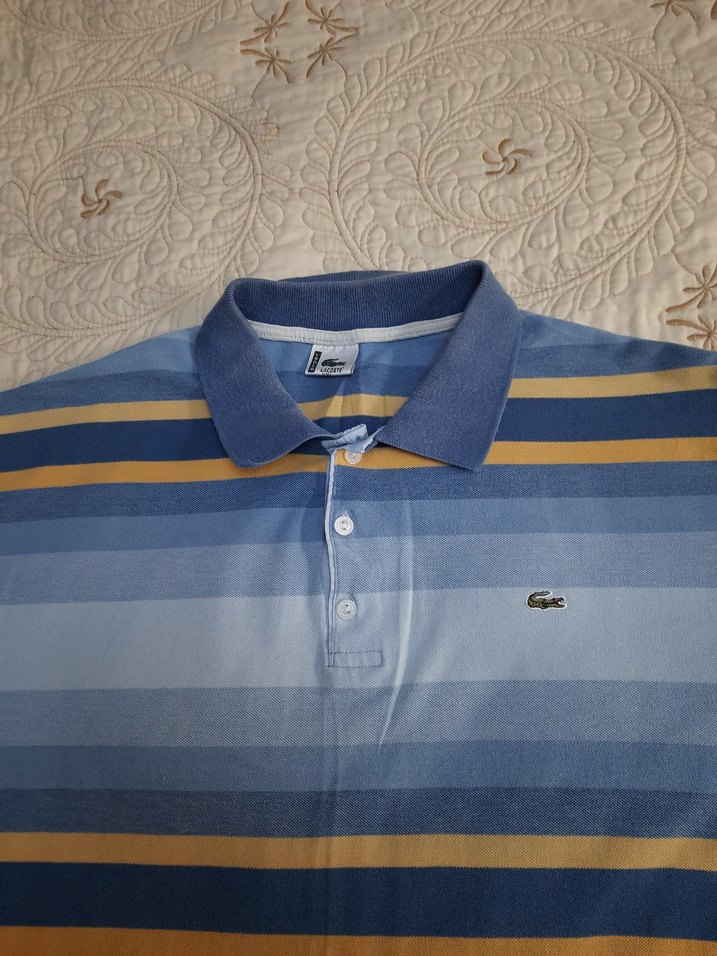 LACOSTE Mavi Çizgili K.K Polo T-Shirt (XXL) - Görsel 5