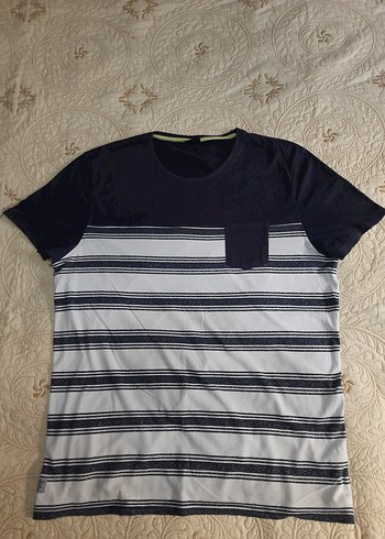 DeFacto Lacivert-Beyaz Çizgili K.K Tişört (3XL) - Görsel 2